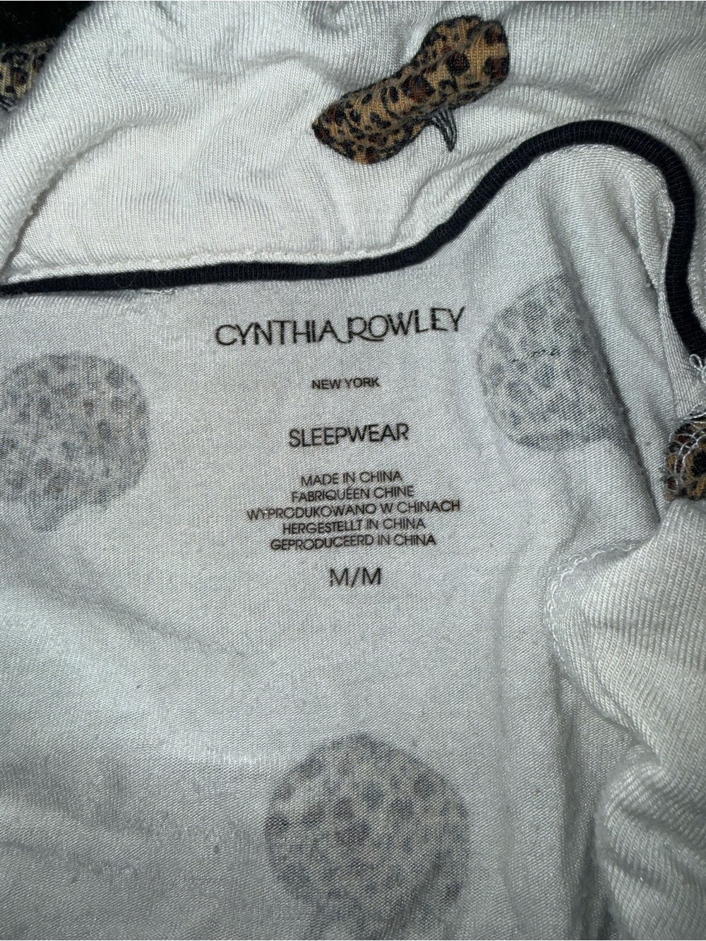 Cynthia Rowley White Short Pajama Set with Brown Leopard Dots - Picture 2 of 3